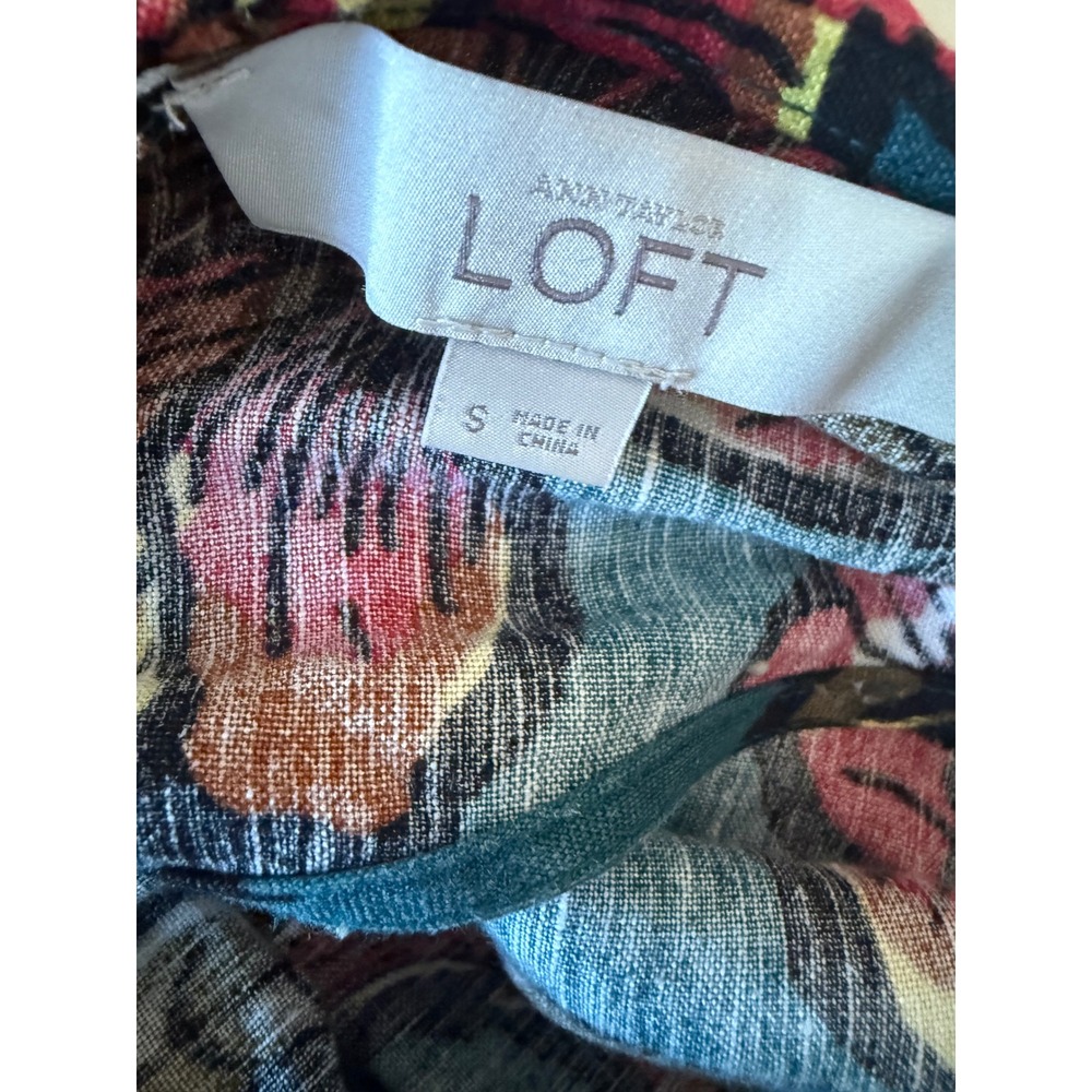 Loft Linen Floral Beachy Maxi Dress Size S Flowy Bright Tropical Resort Vacay - Picture 10 of 11